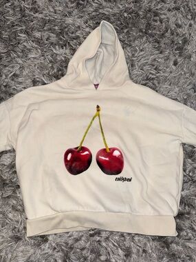 Edikted Cream Hoodie with Red Cherry Graphic